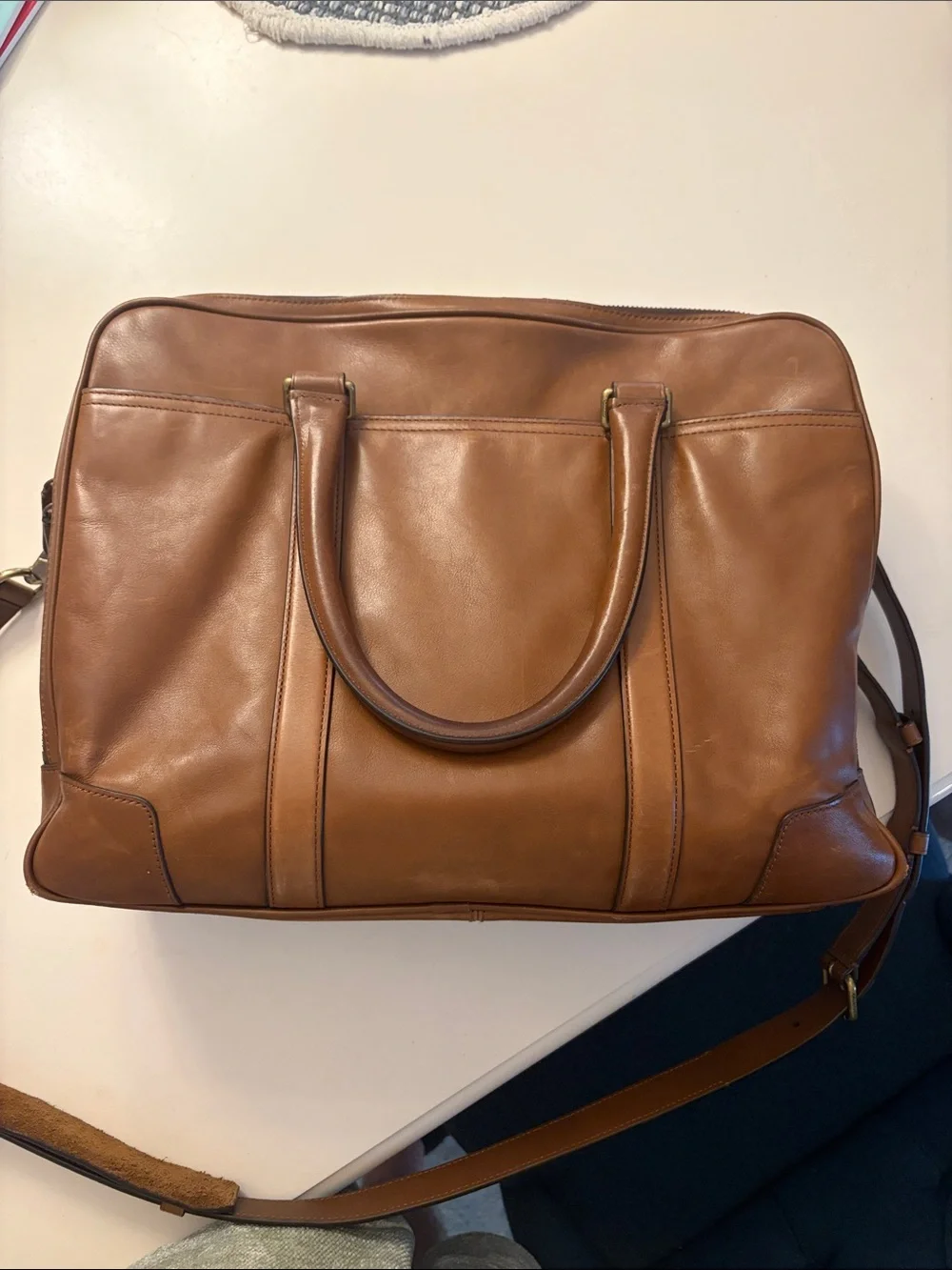 Coach Bleecker Leather Laptop Briefcase in Cognac Brown